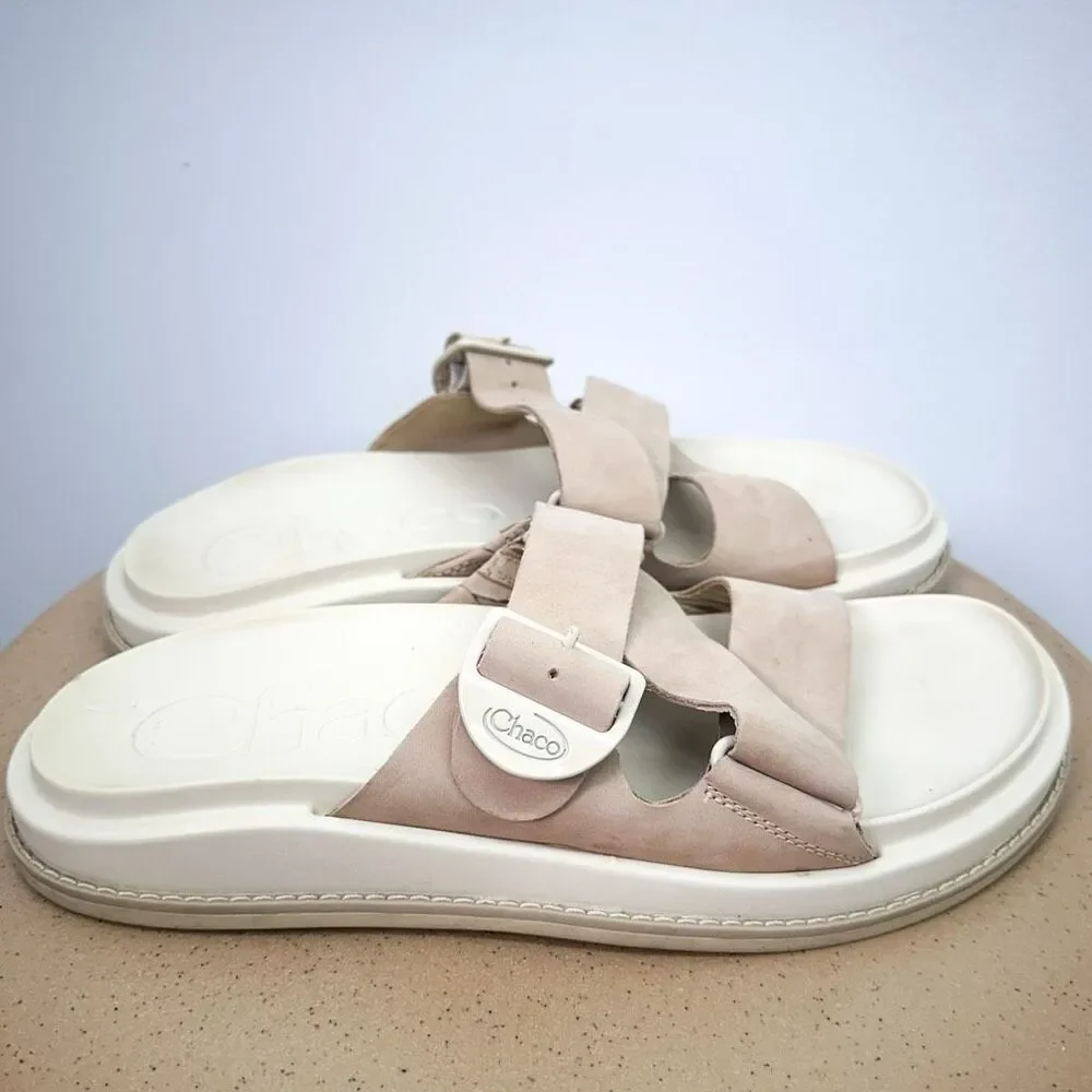 Chaco Women’s The Townes Slide Angora Cream Tan Nubuck Leather Slide Sandal